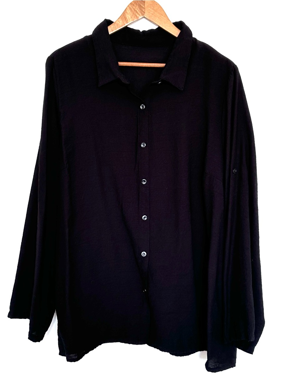 SHEIN Curve Shirt Women’s 3XL Black Button Down Long Roll Tab Sleeve Lightweight
